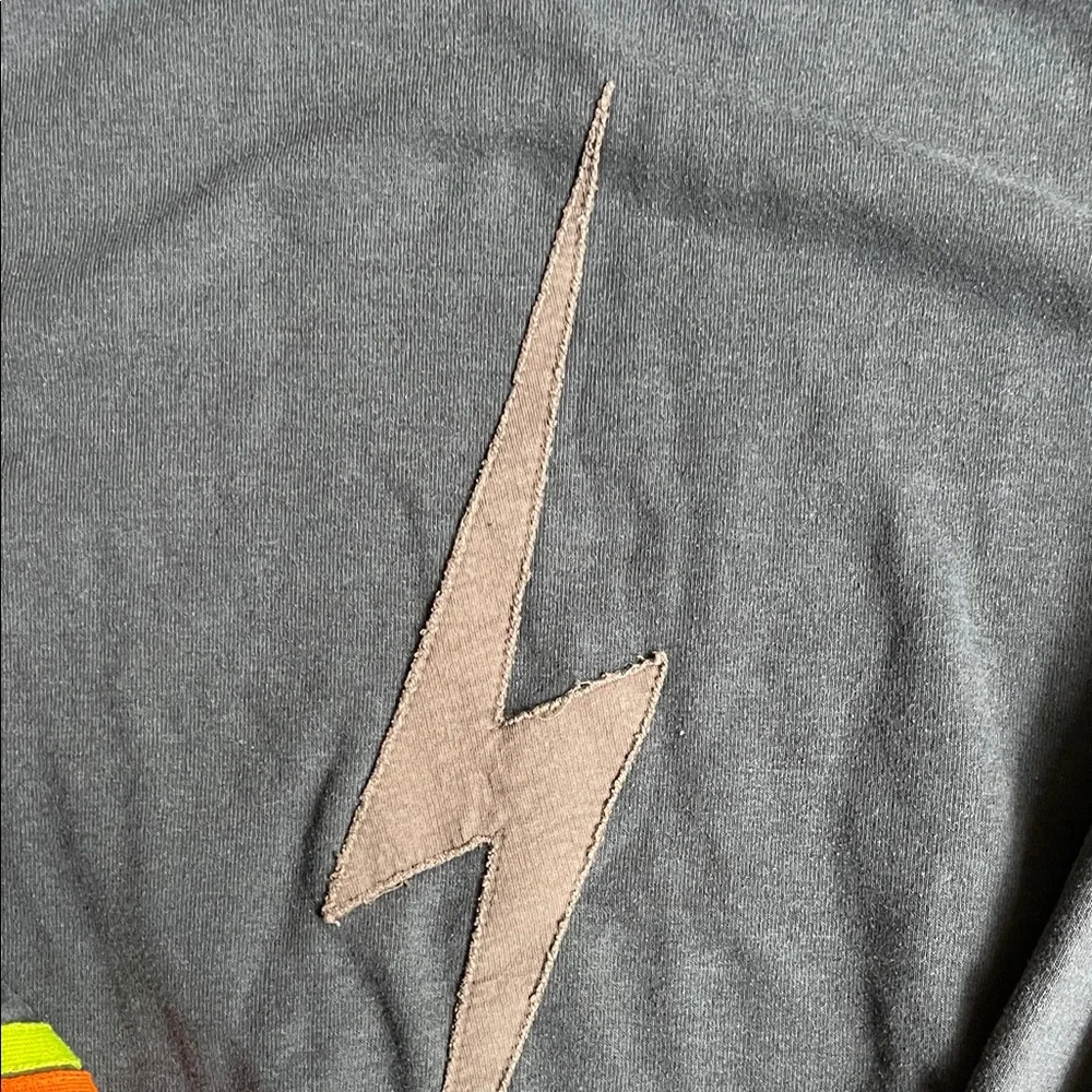 Aviator Nation Black Crewneck with Neon Rainbow Sleeve Stripes - Picture 4 of 6